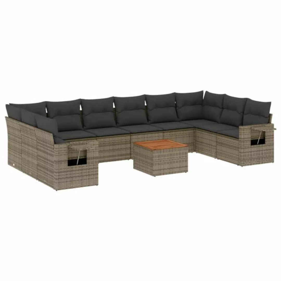 vidaXL Sofaelement 11-tlg. Garten-Sofagarnitur mit Kissen Grau Poly Rattan günstig online kaufen