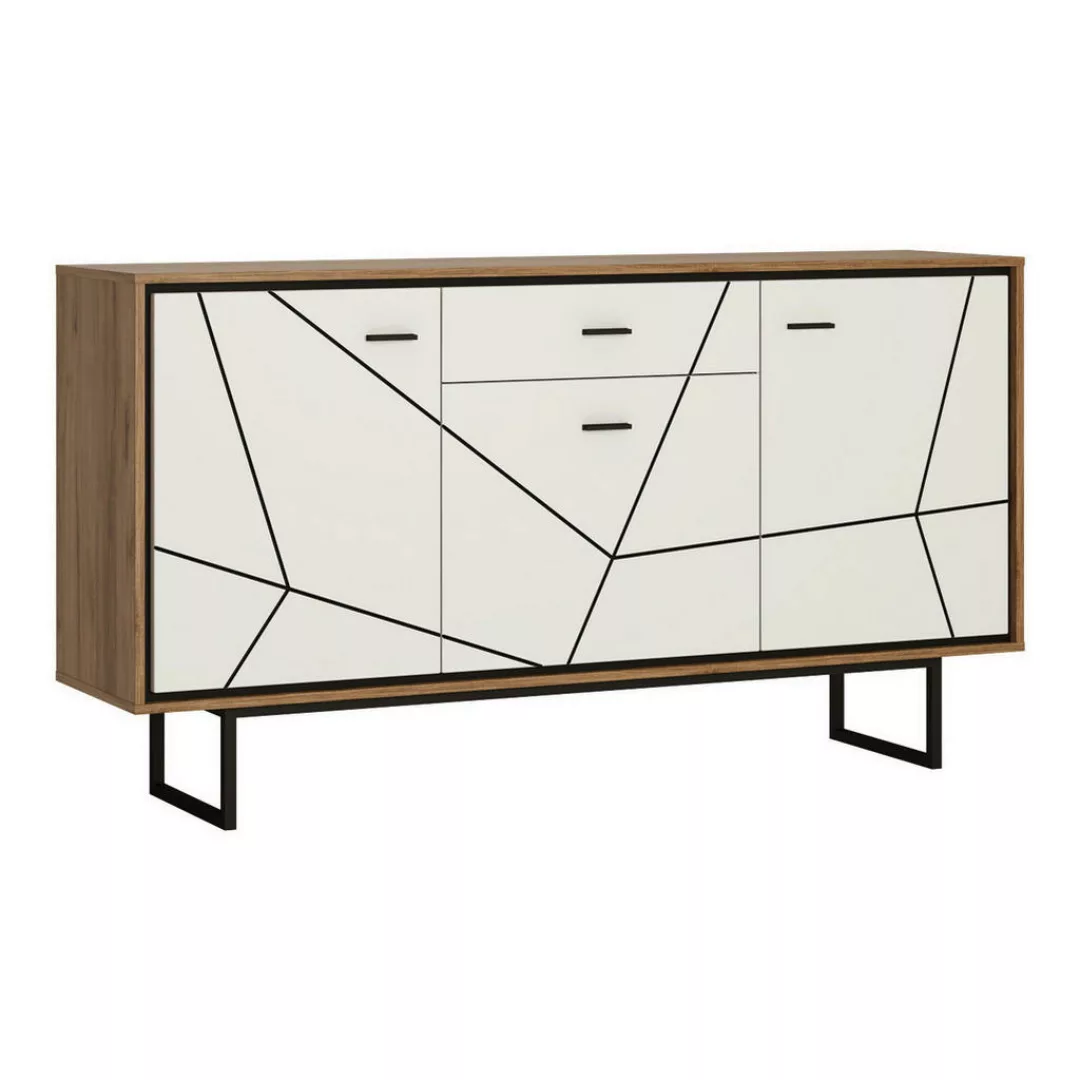 Sideboard Brolo Eiche Cleveland Nachbildung weiß Hochglanz schwarz B/H/T: c günstig online kaufen