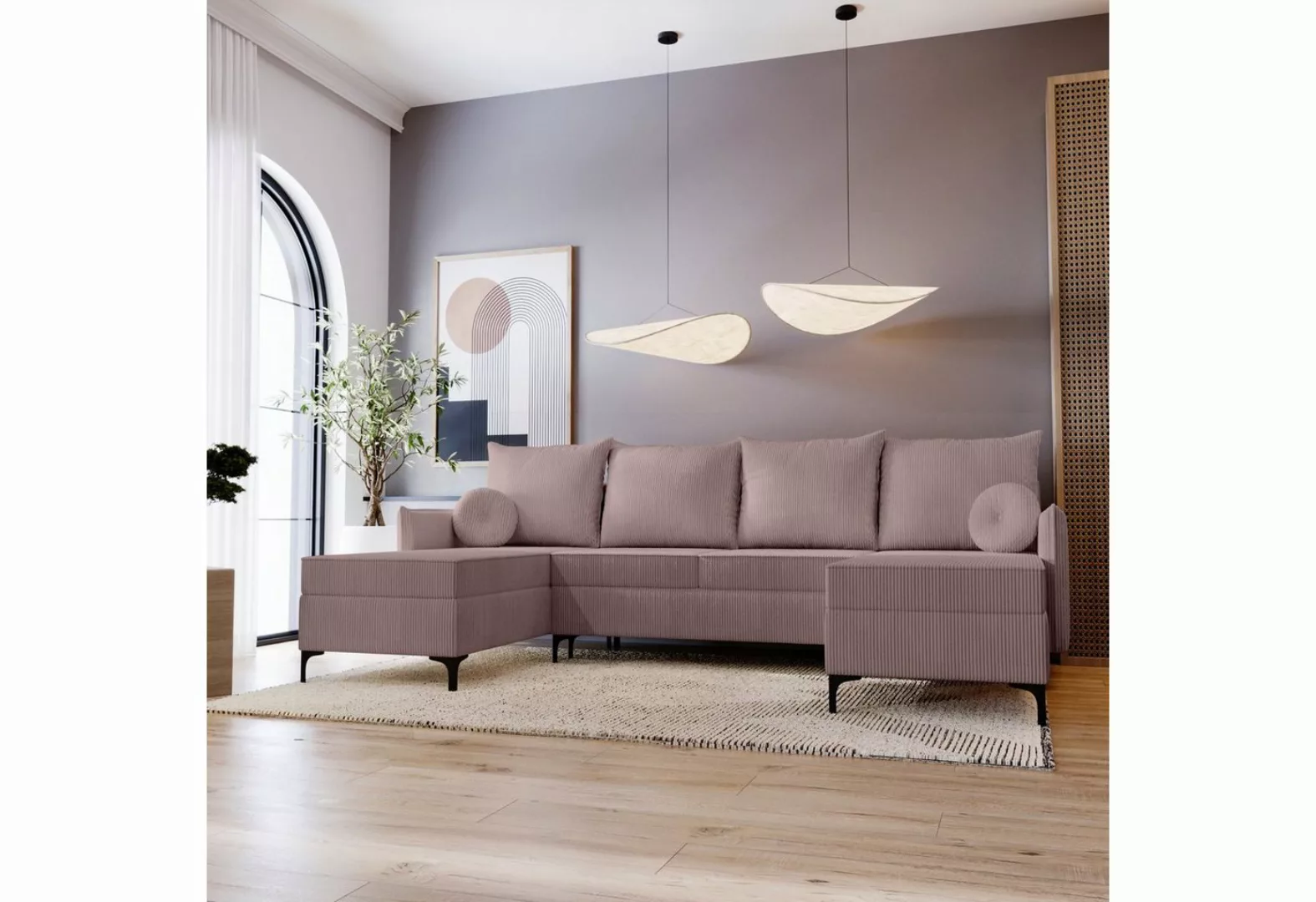 Stylefy Wohnlandschaft Savannah, U-Form, Couch, mit Bettfunktion und Bettka günstig online kaufen