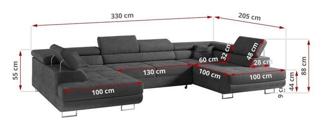 DB-Möbel Ecksofa "Venom" U-Form Couch mit Schlaffunktion, Wohnzimmer. günstig online kaufen