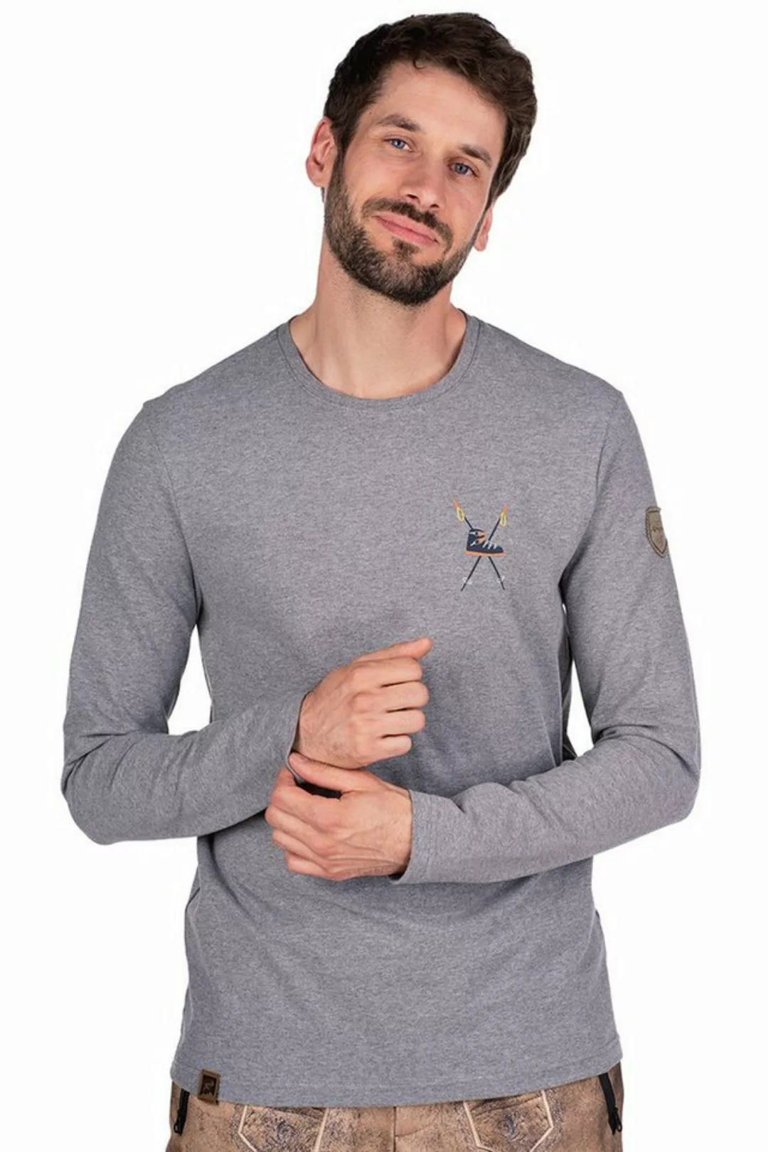 Almgwand Trachtenshirt Longsleeve Herren - GERELSALM - grau günstig online kaufen