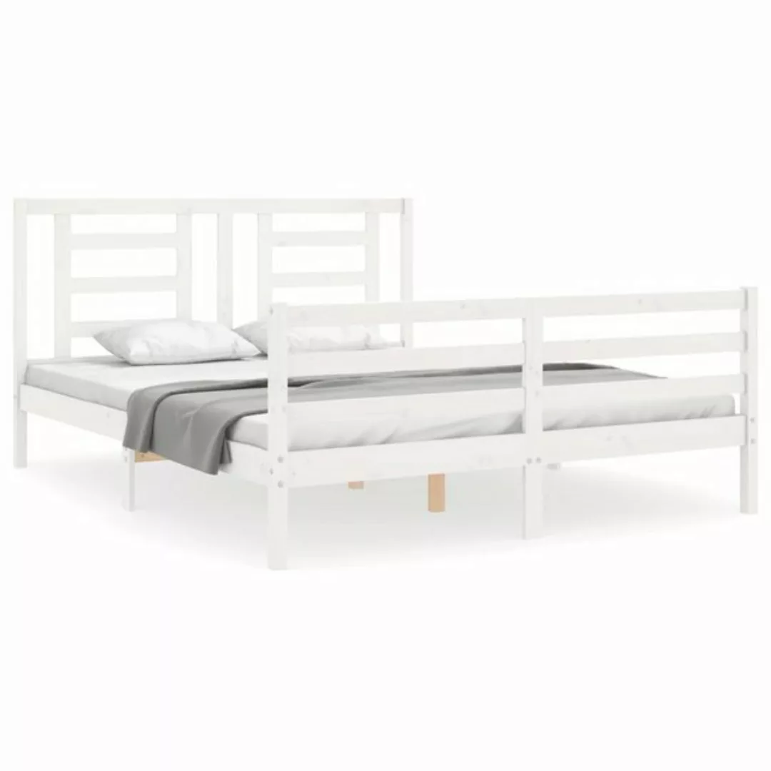 furnicato Bett Massivholzbett mit Kopfteil Weiß 160x200 cm günstig online kaufen