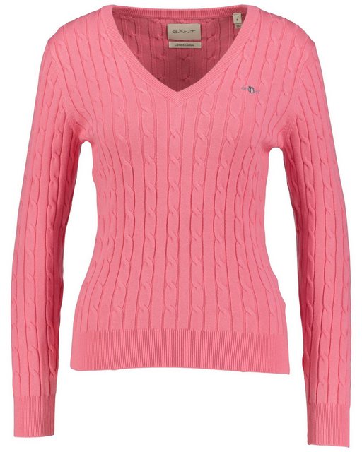 Gant Strickpullover Damen Strickpullover STRETCH COTTON CABLE V-NECK (1-tlg günstig online kaufen