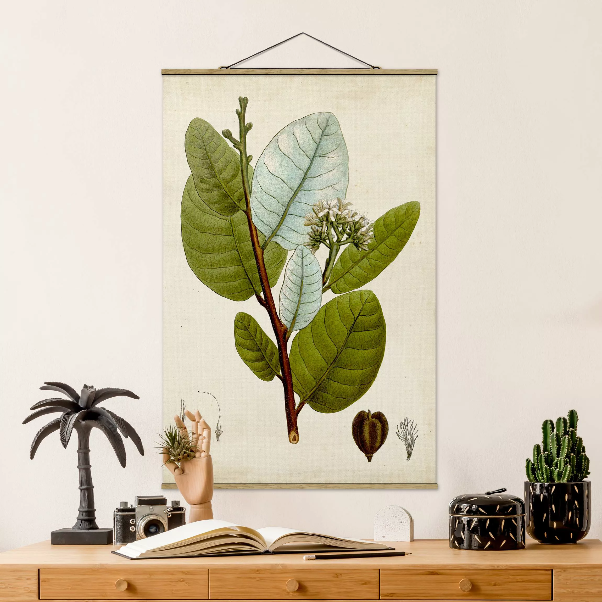 Stoffbild Blumen mit Posterleisten - Hochformat Laubbaum Schautafel I günstig online kaufen