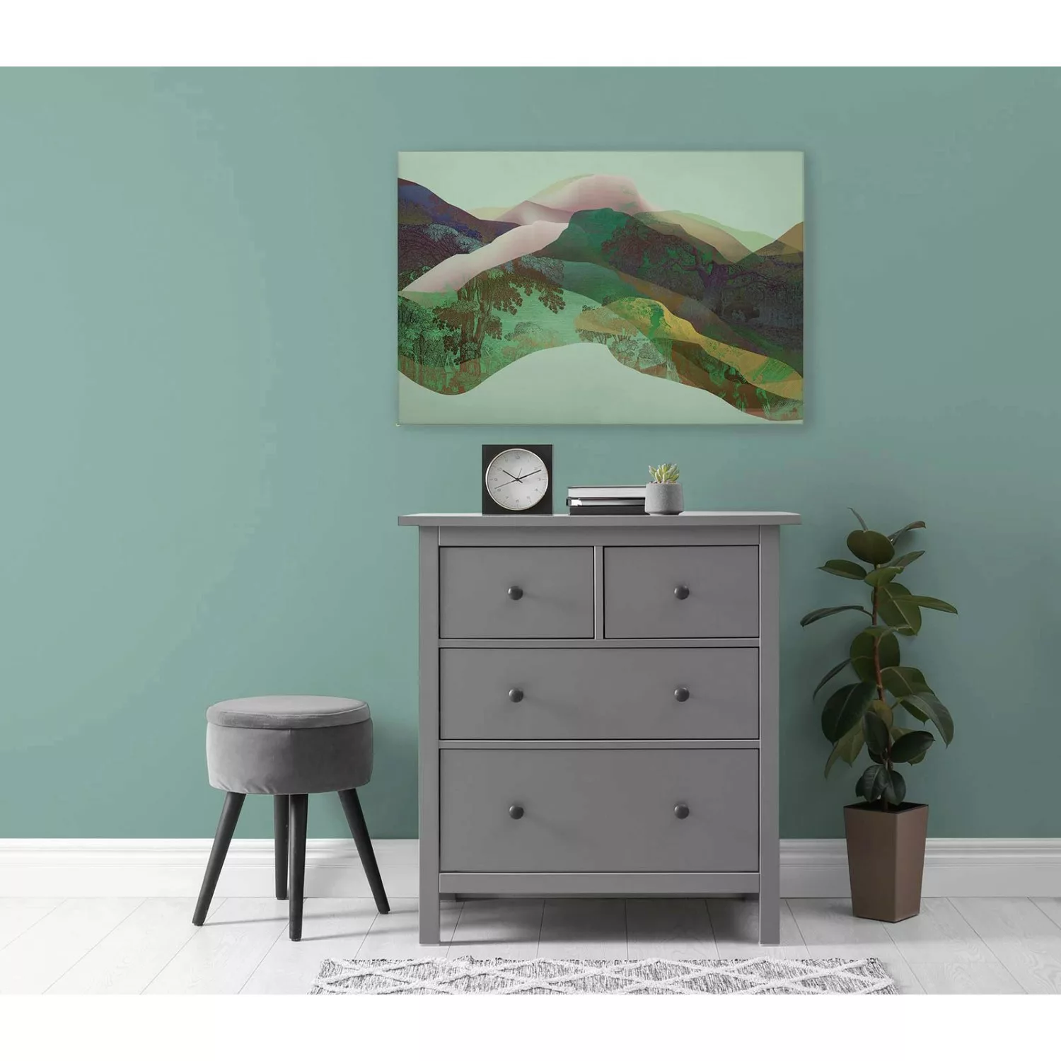 Bricoflor Wandbild Grün Abstrakt Leinwandbild Berge In Neonfarben Modernes günstig online kaufen