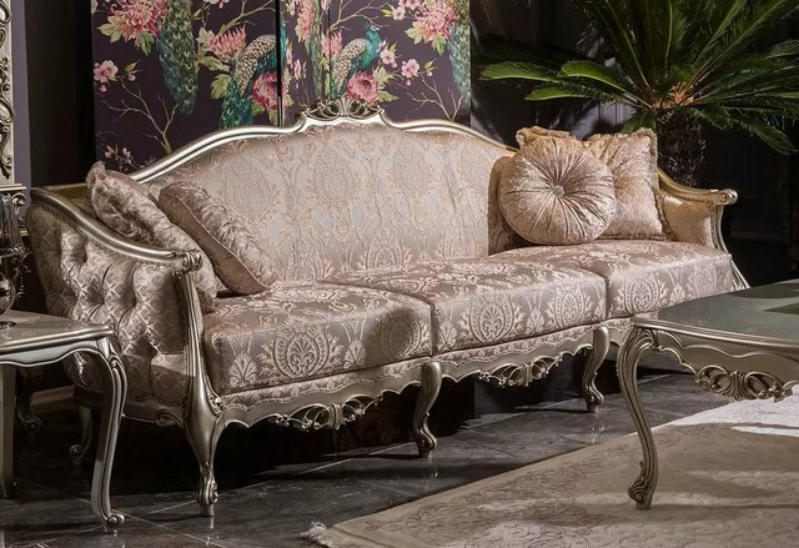 Casa Padrino Sofa Luxus Barock Wohnzimmer Sofa Rosa / Silber 245 x 83 x H. günstig online kaufen
