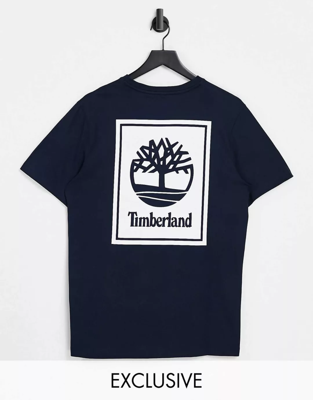 Timberland – Stack – T-Shirt in Marineblau mit Print hinten, exklusiv bei A günstig online kaufen