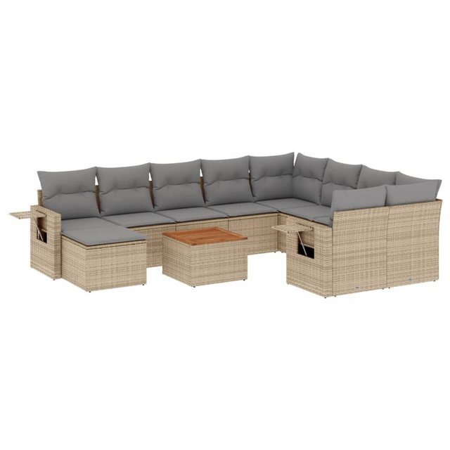 vidaXL Sofaelement 11-tlg. Garten-Sofagarnitur mit Kissen Beige Poly Rattan günstig online kaufen