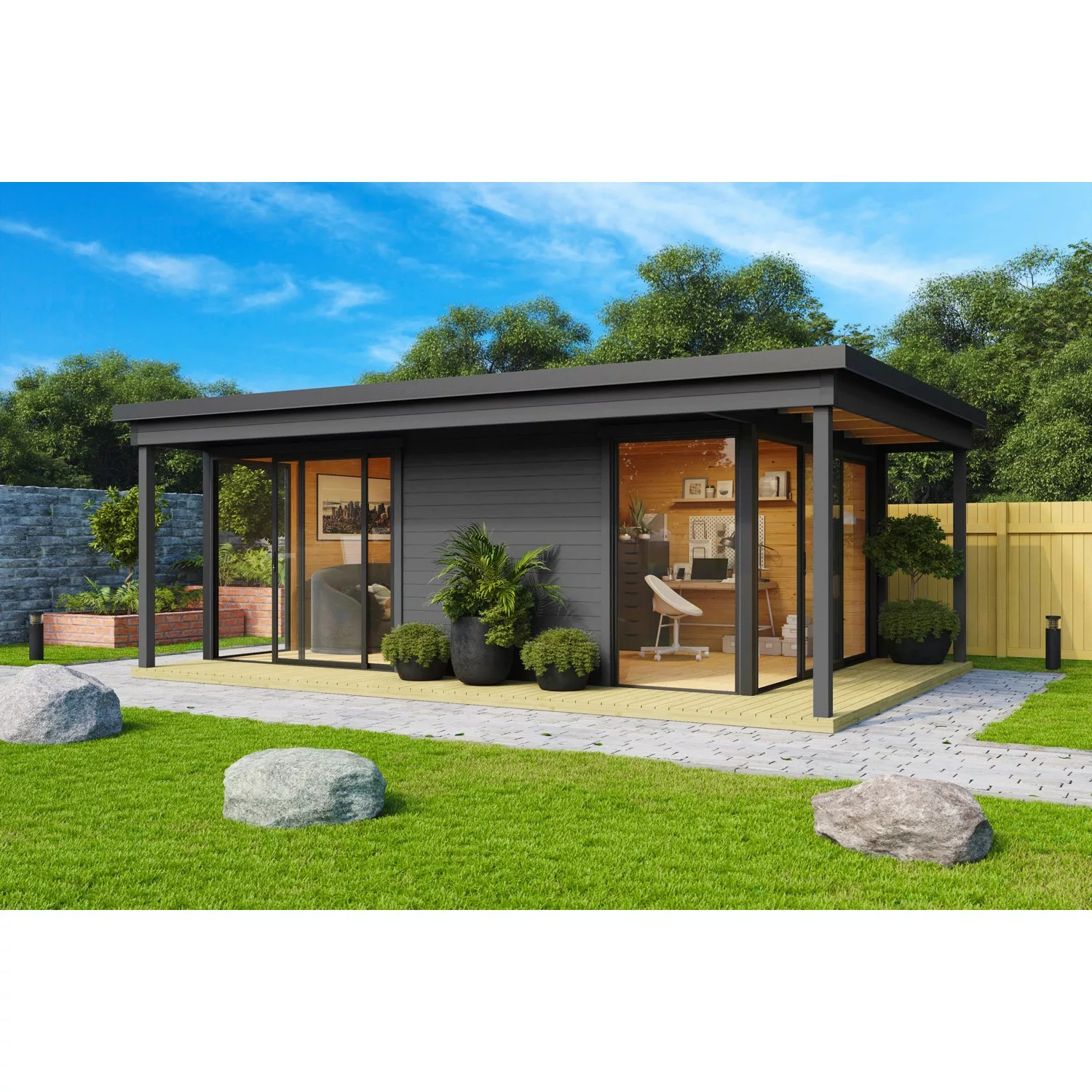 Lasita Maja Gartenhaus Domeo 3 Loggia Carbongrau 509 cm x 322 cm günstig online kaufen