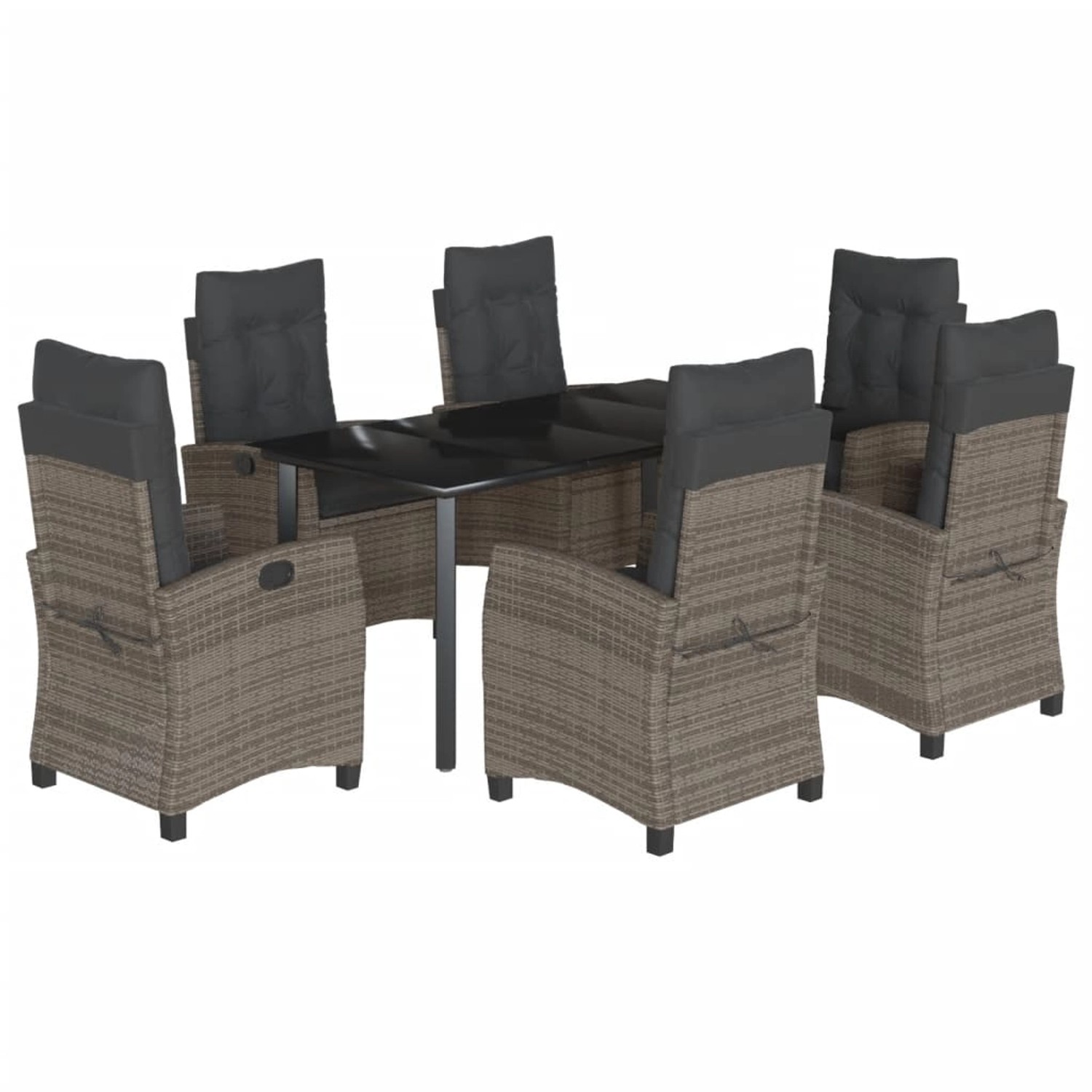 vidaXL 7-Tlg Garten-Essgruppe mit Kissen Grau Poly Rattan 3212797 günstig online kaufen