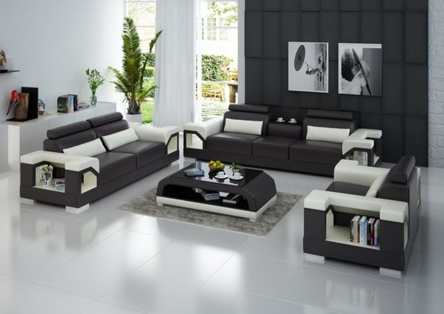 JVmoebel Sofa Weiß-schwarze Ledersofas Wohnlandschaft 3+2+1 Sitzer Neu, Mad günstig online kaufen