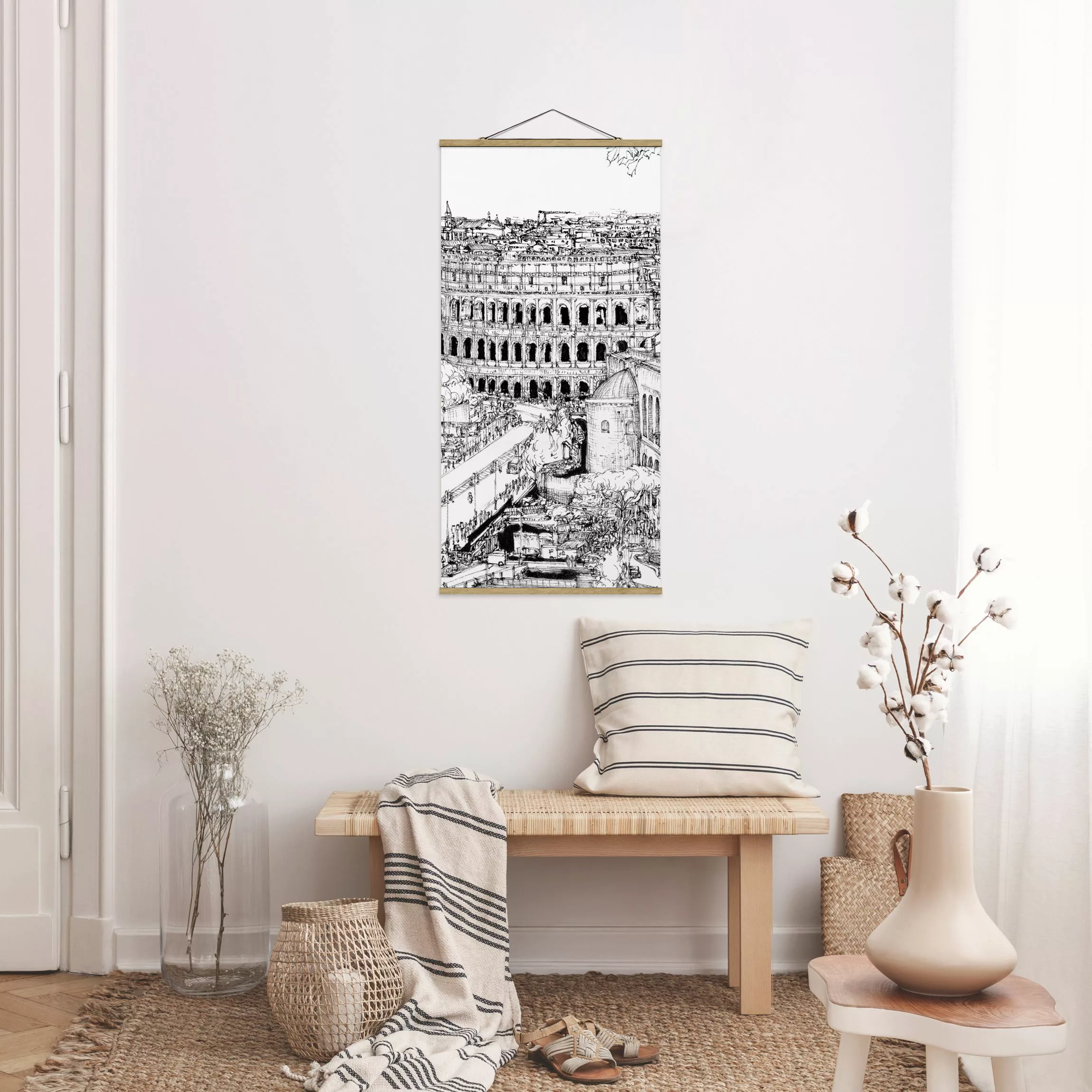 Stoffbild Kunstdruck mit Posterleisten - Hochformat Stadtstudie - Rom günstig online kaufen