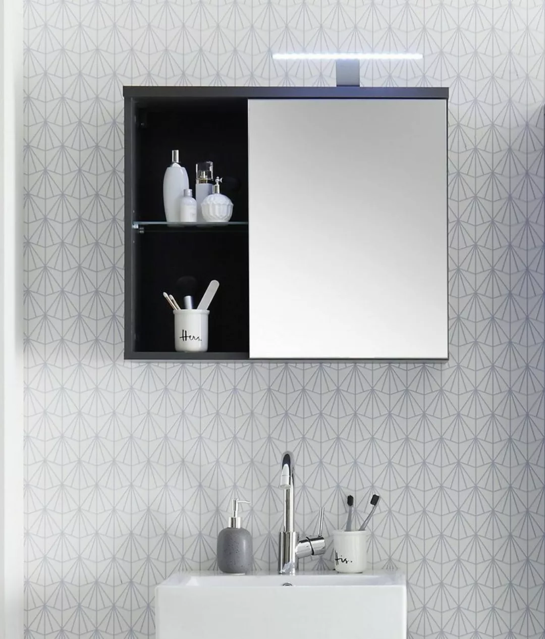 freiraum Badezimmerspiegelschrank Grey in Glas Grau mit Absetzungen in Grau günstig online kaufen