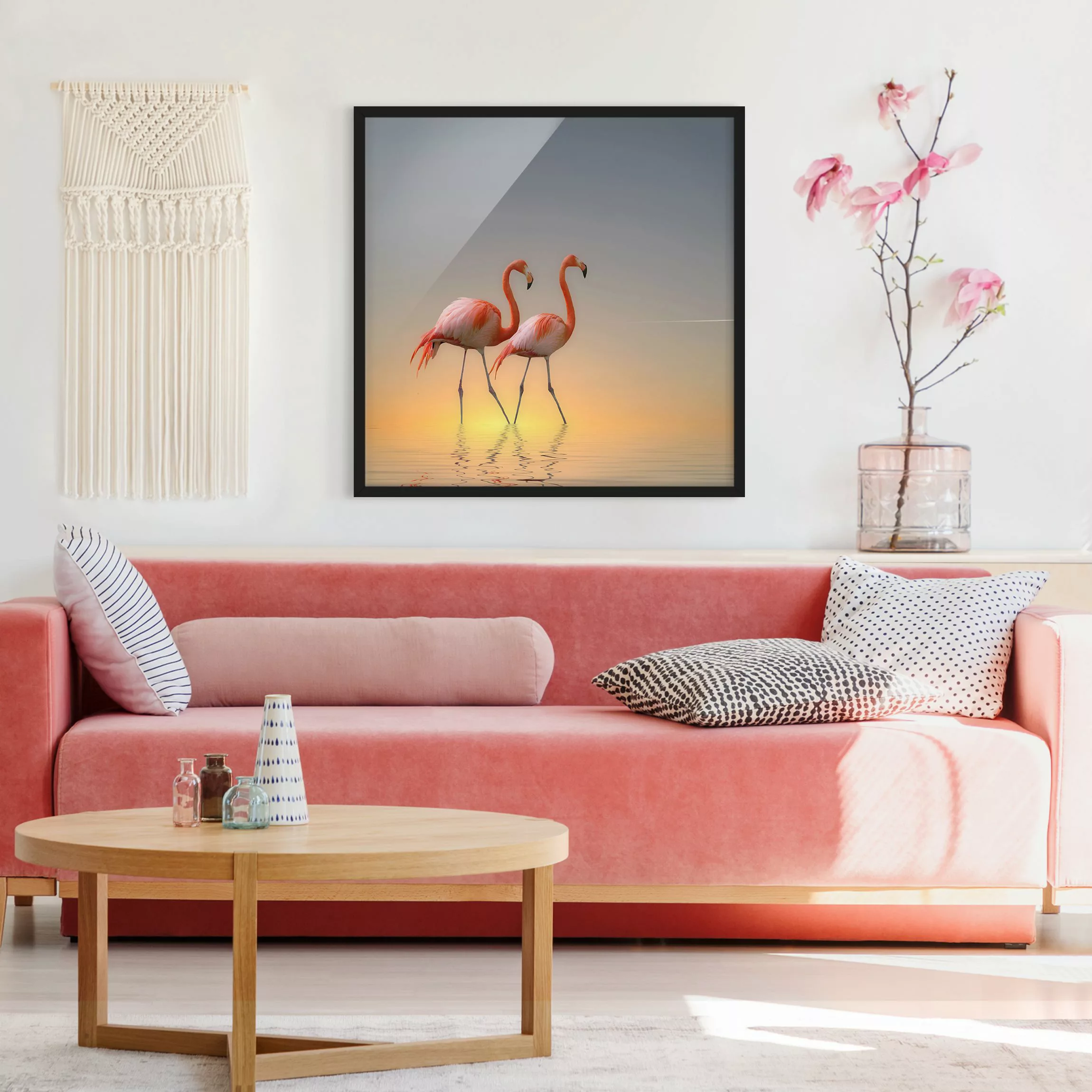 Bild mit Rahmen Tiere - Quadrat Flamingo Love günstig online kaufen