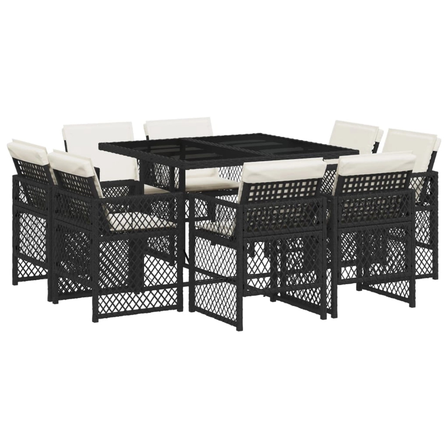 vidaXL 9-Tlg Garten-Essgruppe mit Kissen Schwarz Poly Rattan 3210834 günstig online kaufen