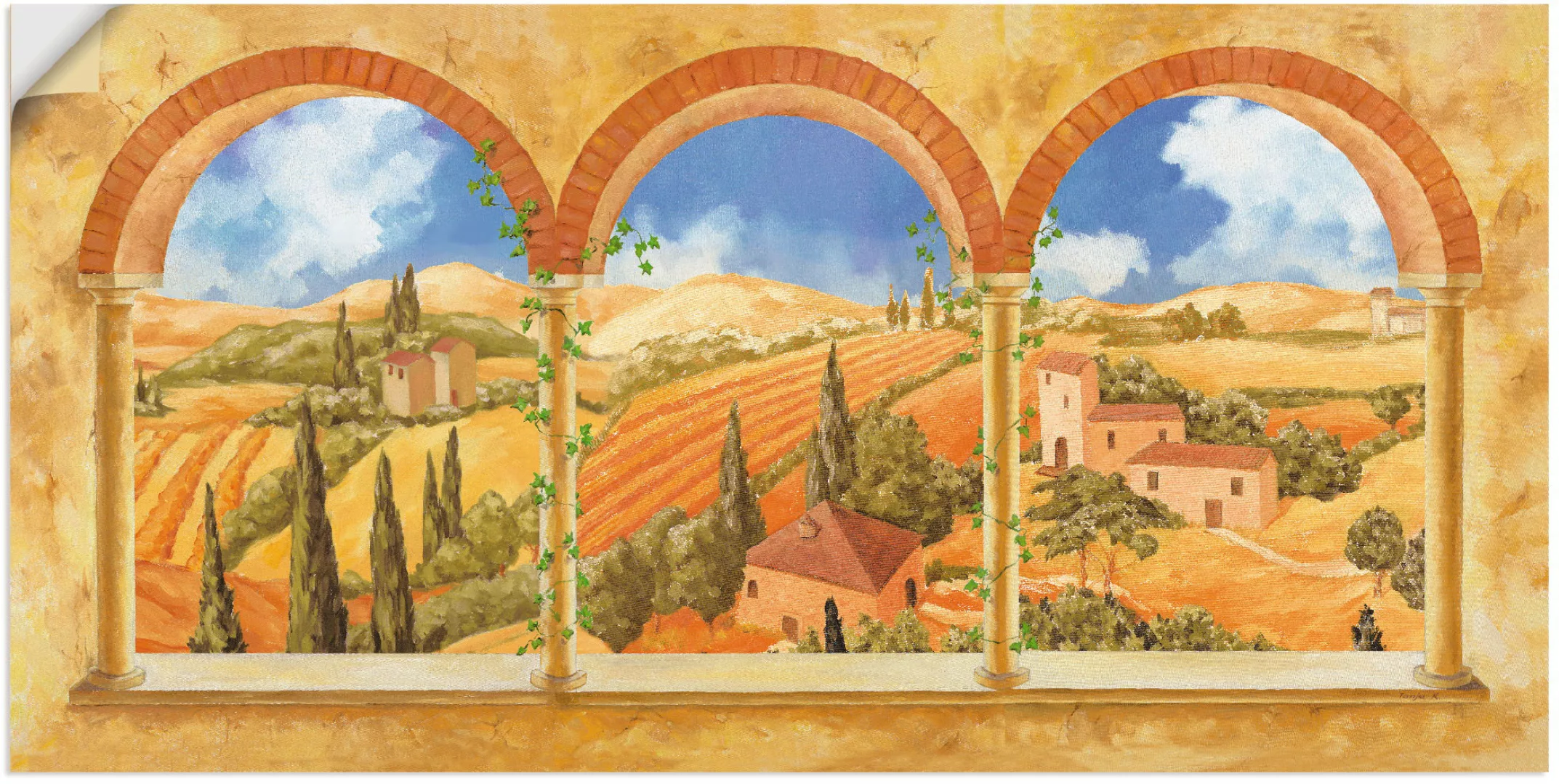 Artland Wandbild "Drei Torbögen mit Blick in die Toskana", Fensterblick, (1 günstig online kaufen