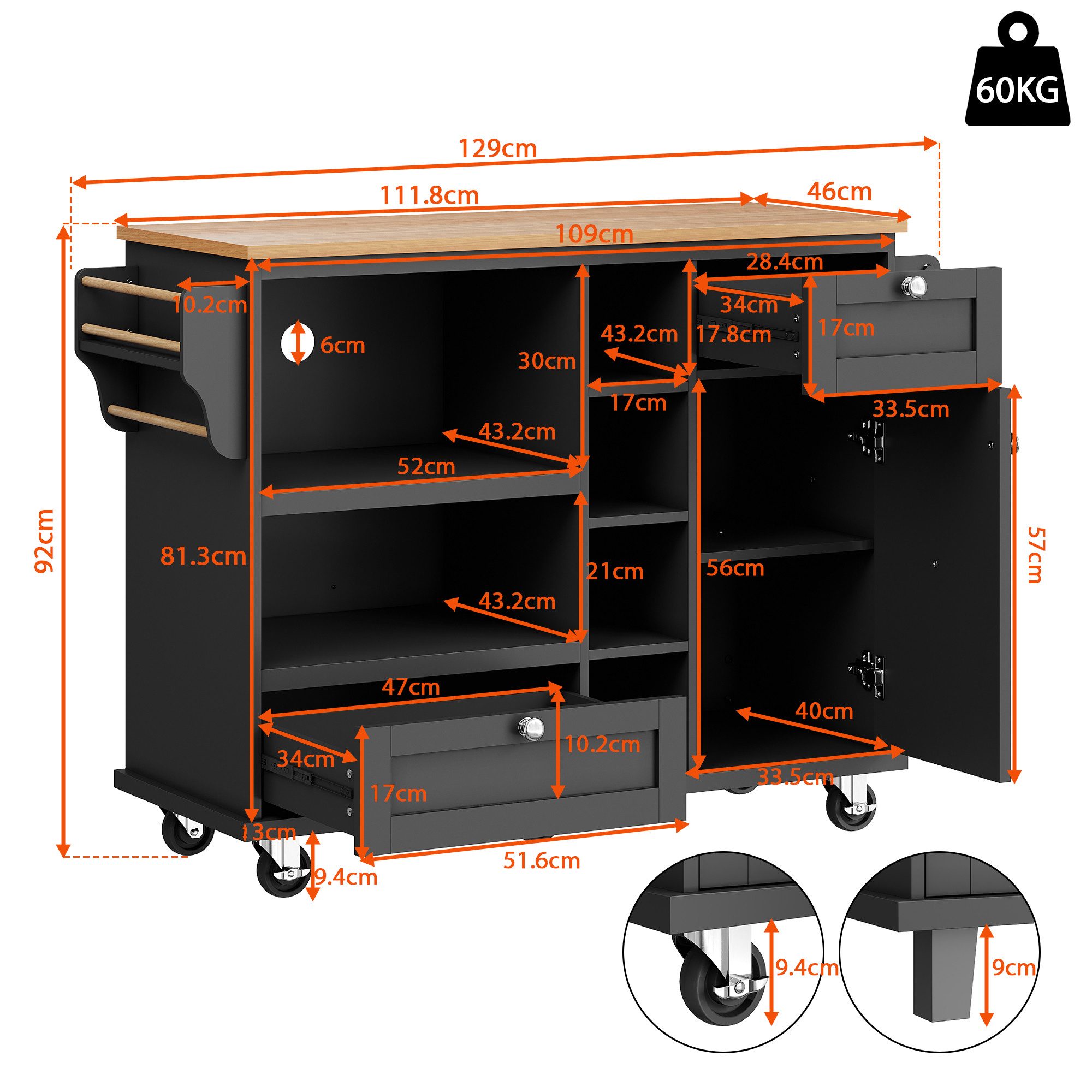 TavilaEcon Küchenbuffet Moderner Esszimmerwagen, 129 x günstig online kaufen