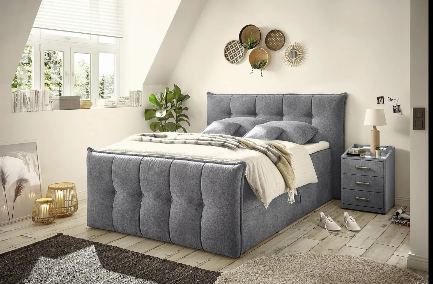 freiraum Boxspringbett THOMPSON, Bettkästen, 9-Zone, Topper, anthrazit, 180 günstig online kaufen