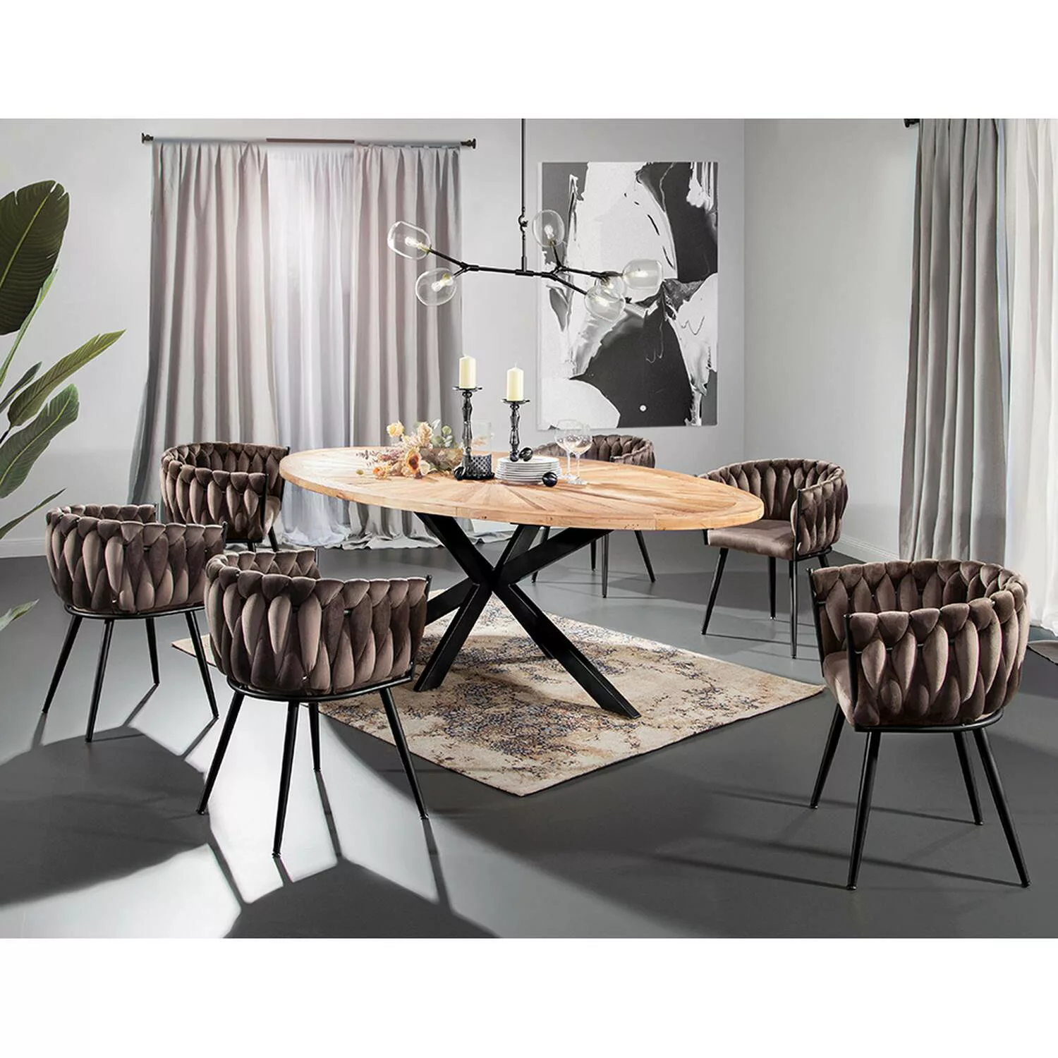 Sitzgruppe Esszimmer Massivholz Esstisch mit 6 Stühlen TARRAS-123 Tisch und günstig online kaufen