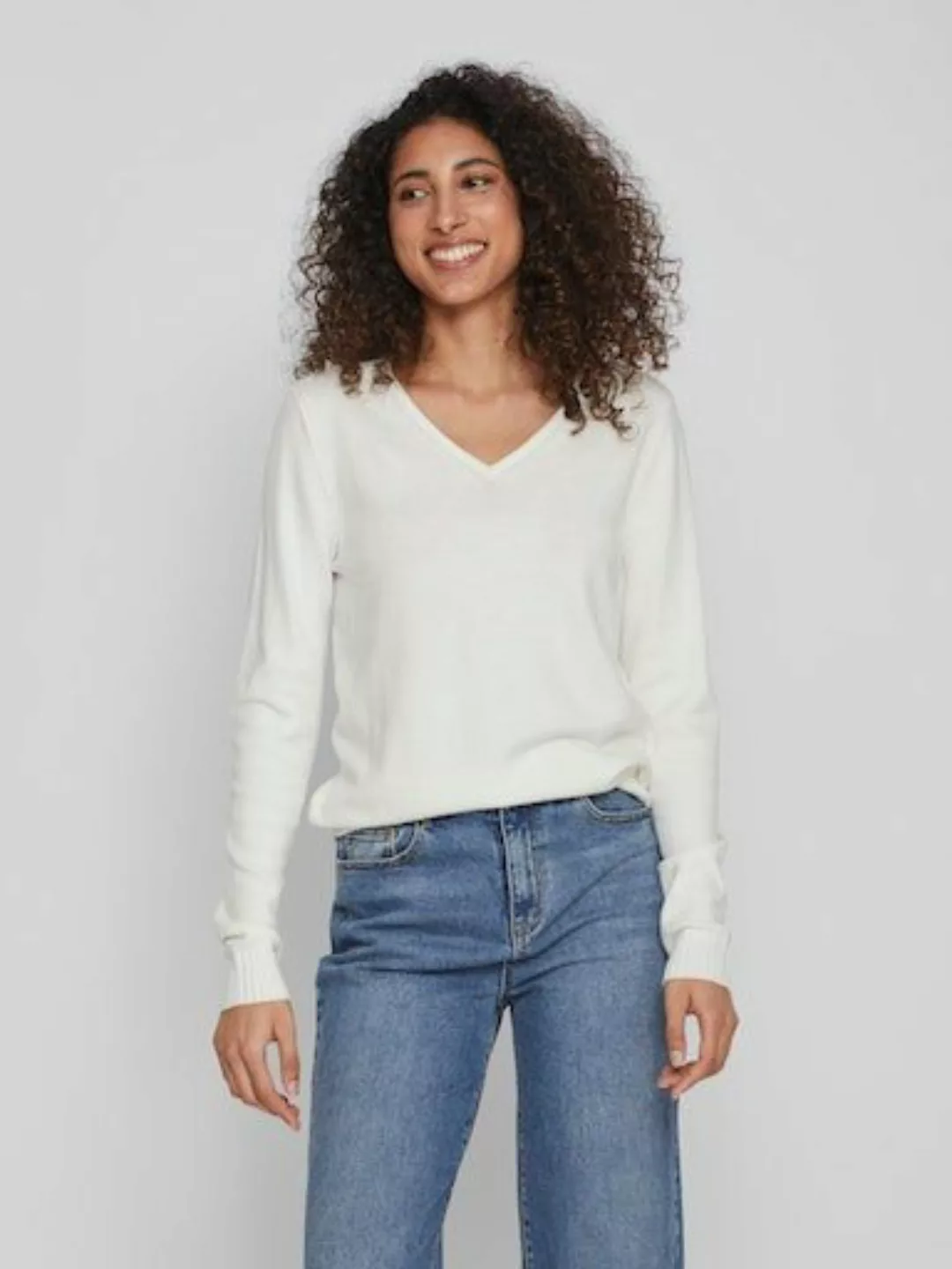 Vila Ril Langarm-pullover Mit V-ausschnitt XL White Alyssum günstig online kaufen