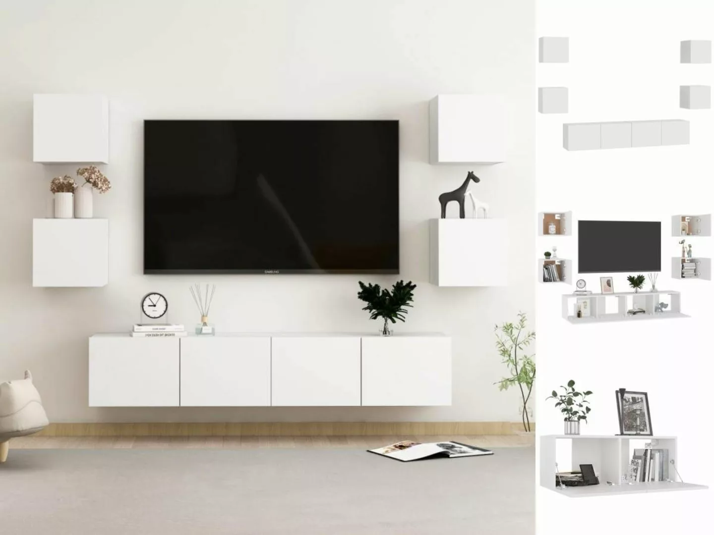 vidaXL TV-Schrank 6-tlg TV-Schrank-Set Weiß Spanplatte TV-Konsole für Ferns günstig online kaufen