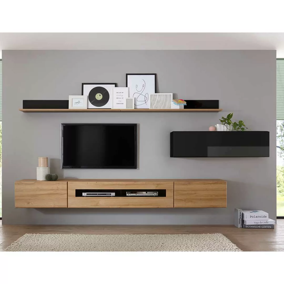 TV Wohnwand in Schwarz Hochglanz und Wildeiche Optik 280 cm breit (sechstei günstig online kaufen