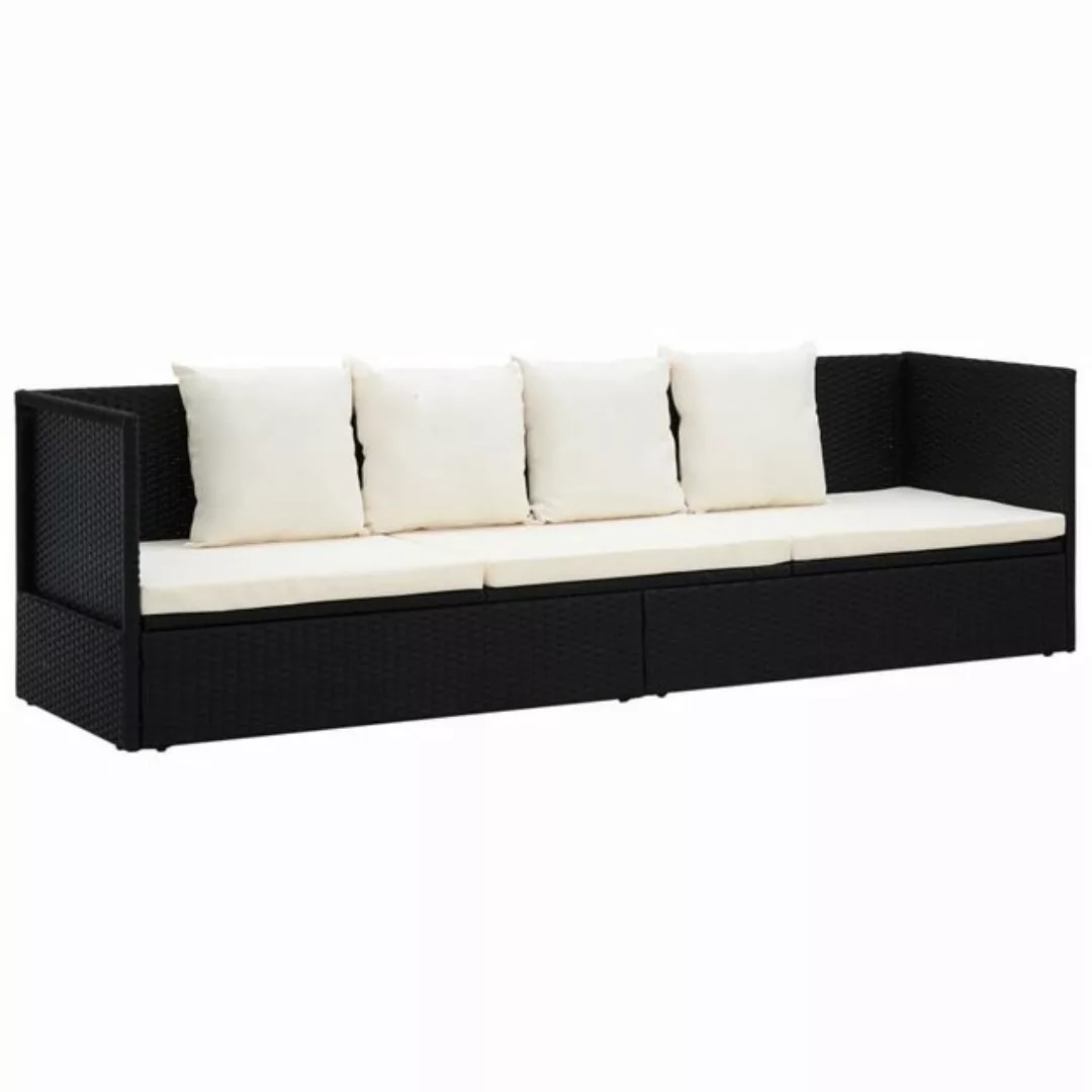 furnicato Bett Garten-Sofabett mit Kissen Poly Rattan Schwarz günstig online kaufen