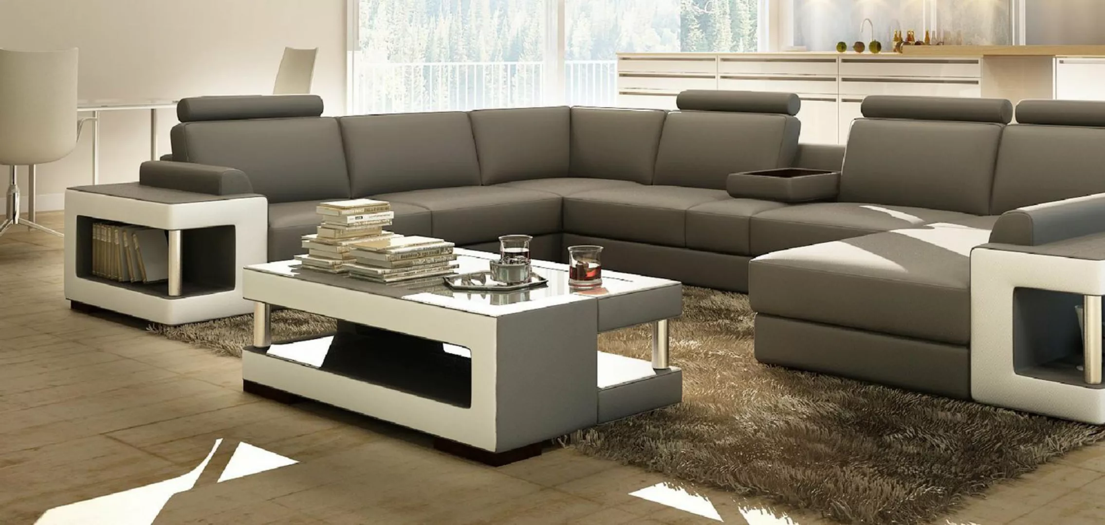 Xlmoebel Sofa Designer Glastisch für das Wohnzimmer mit luxuriösem Lederdet günstig online kaufen