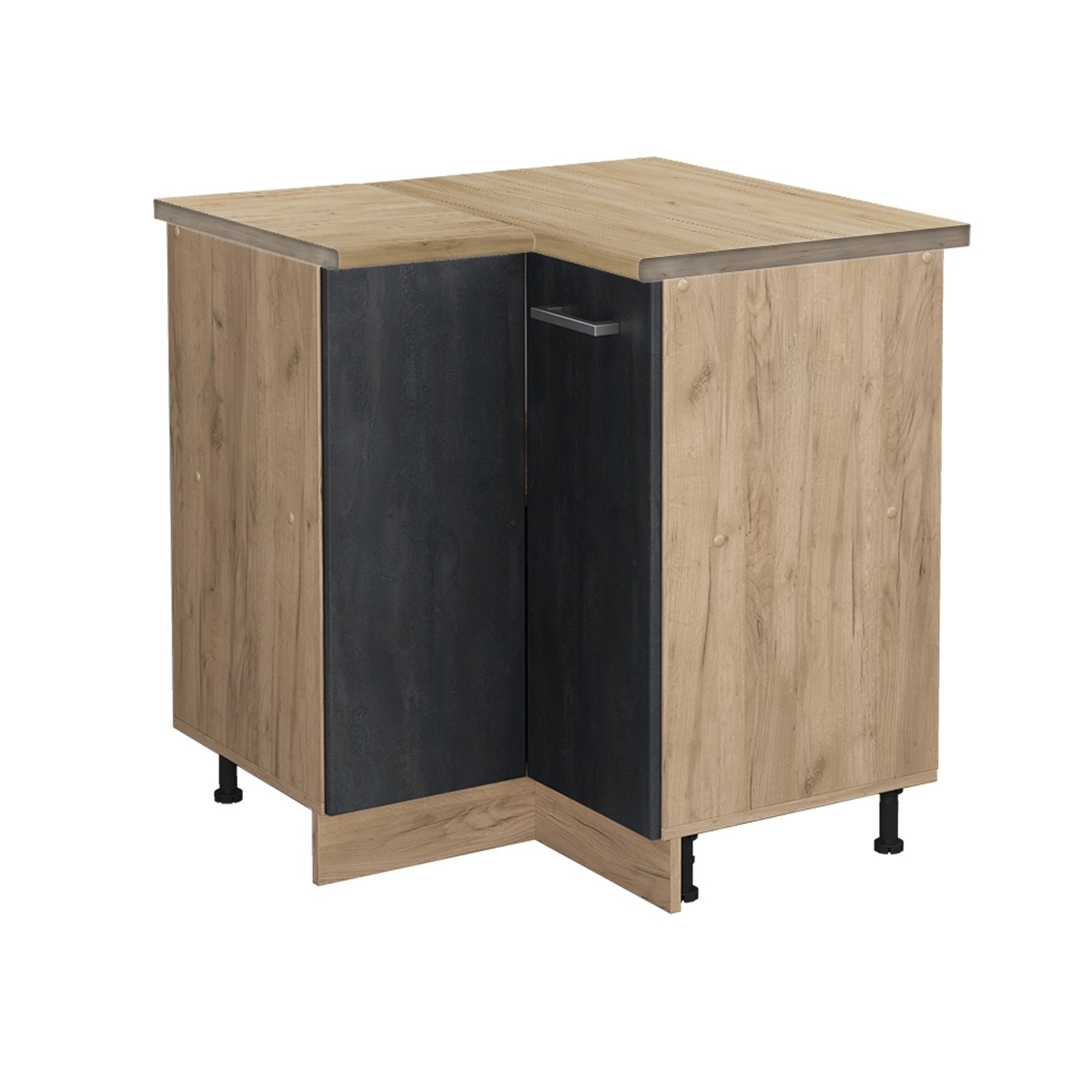 Vicco Eckunterschrank R-Line Schwarz Beton/Goldkraft Eiche 76 cm AP Eiche günstig online kaufen