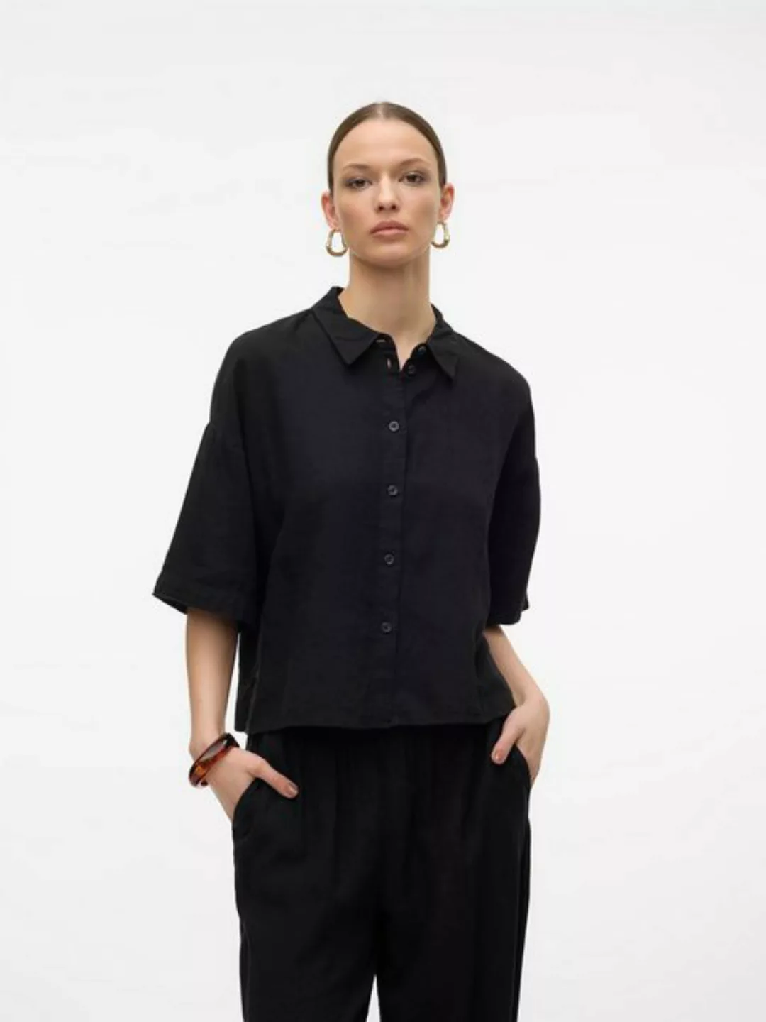 Vero Moda Blusenshirt Hemd mit lockerem Schnitt Bluse Halbarm 7440 in Schwa günstig online kaufen