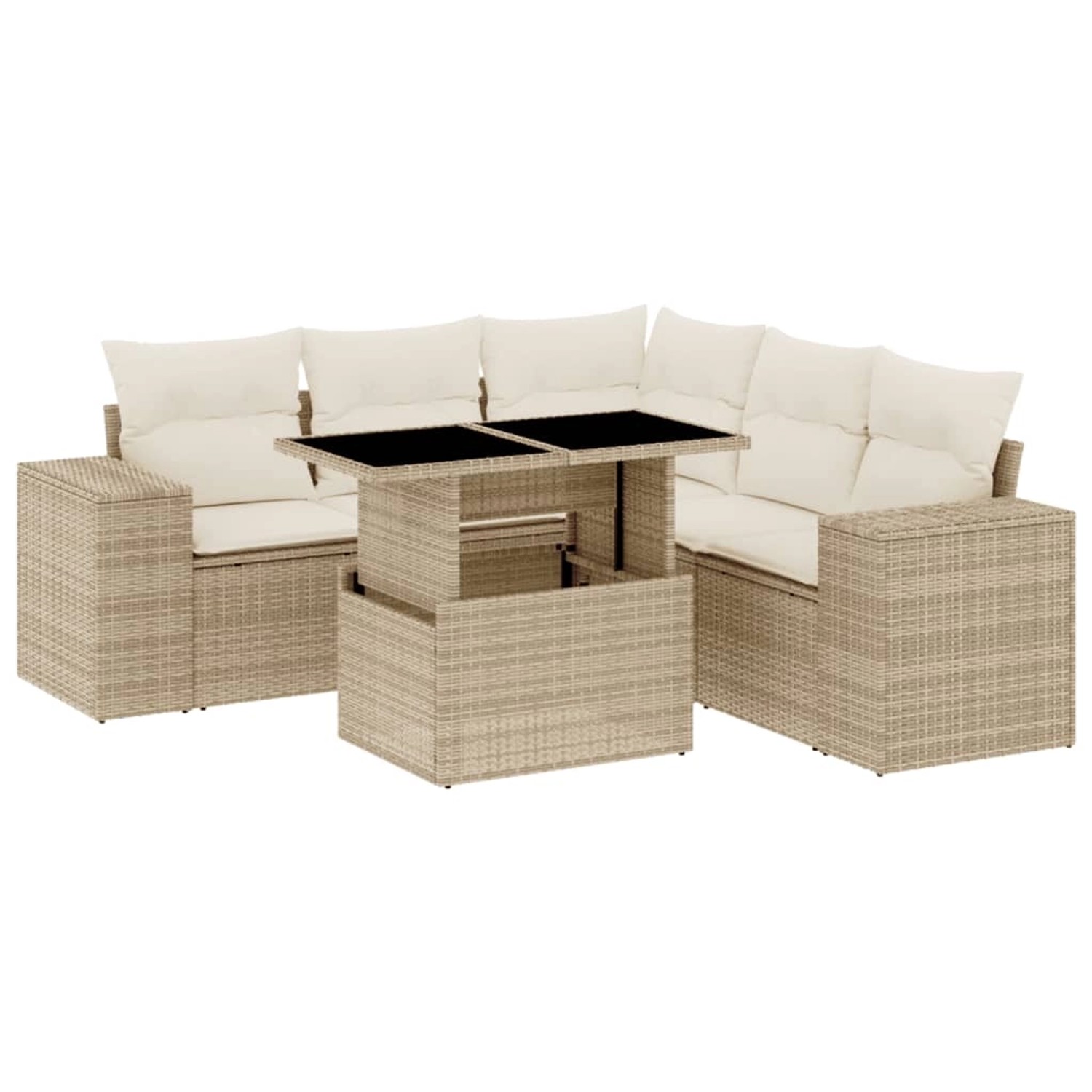 vidaXL 6-Tlg Garten-Sofagarnitur mit Kissen Beige Poly Rattan 3269158 günstig online kaufen