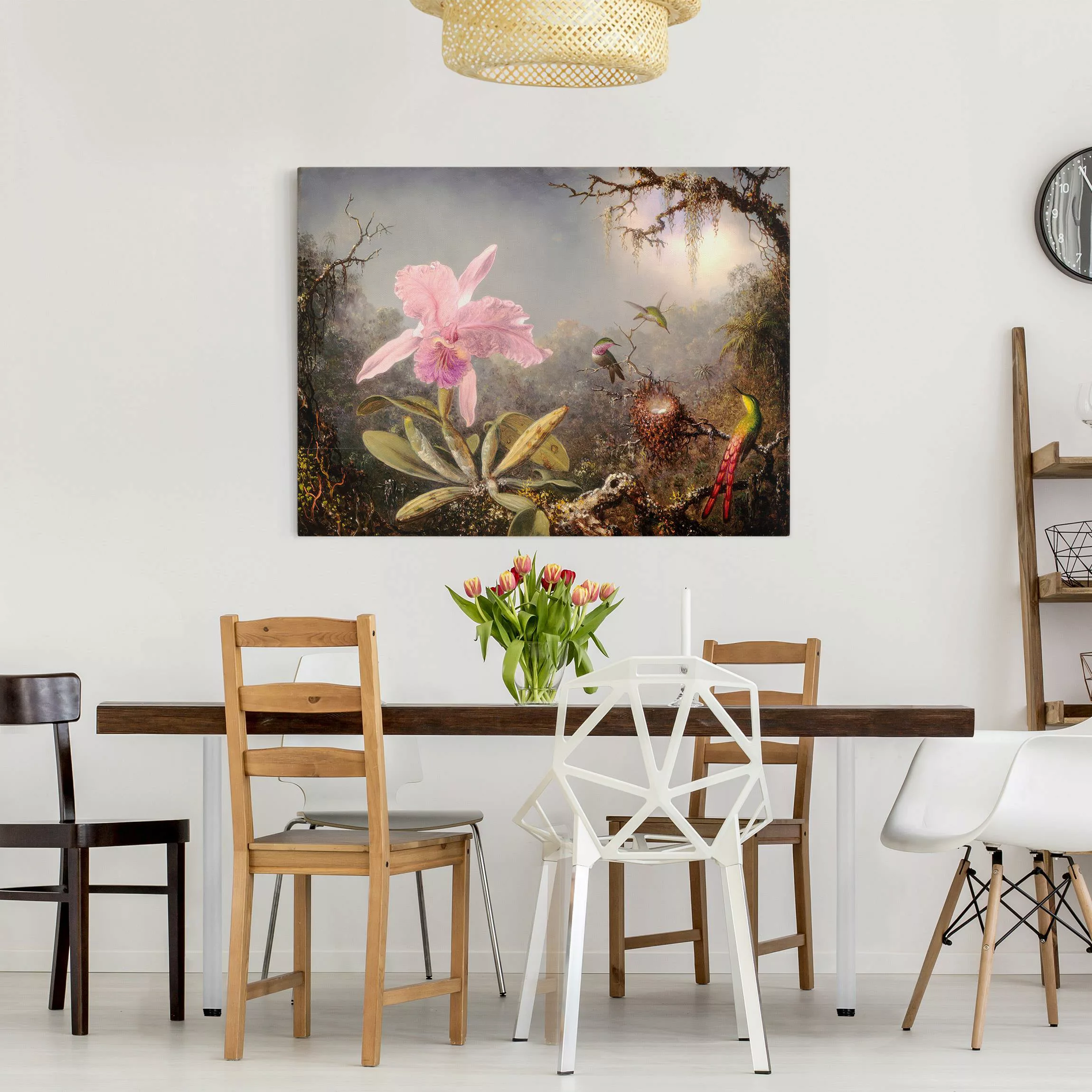 Leinwandbild Martin Johnson Heade - Orchidee und drei Kolibris günstig online kaufen