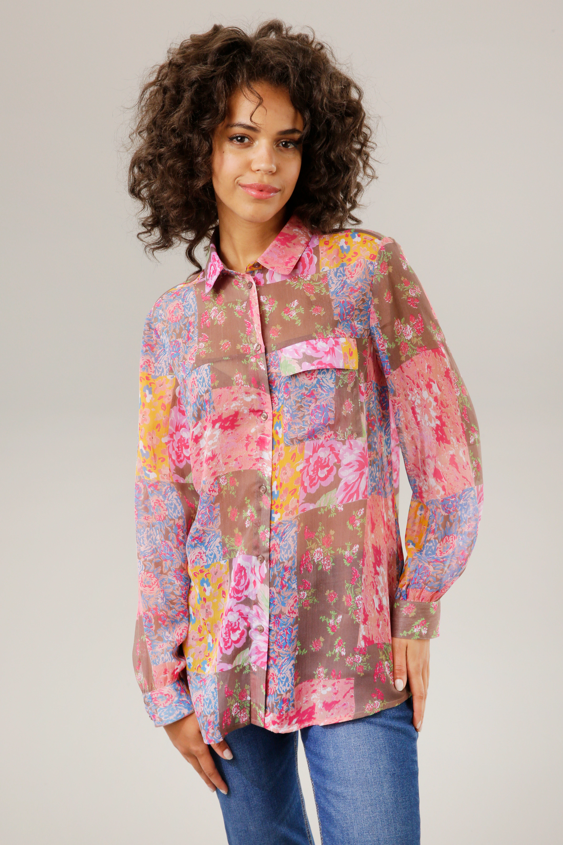 Aniston CASUAL Hemdbluse, mit bunten Blumendrucken im Patch-Dessin günstig online kaufen
