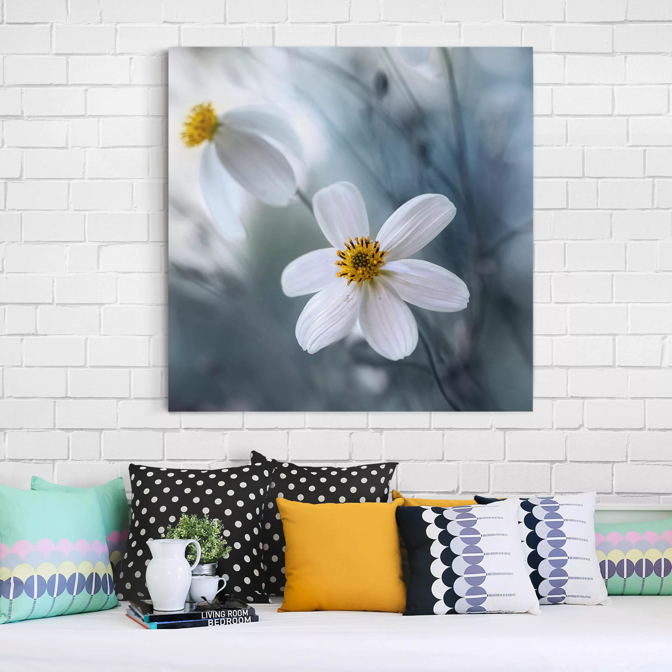 Leinwandbild Blumen - Quadrat Kosmeen in Pastell günstig online kaufen
