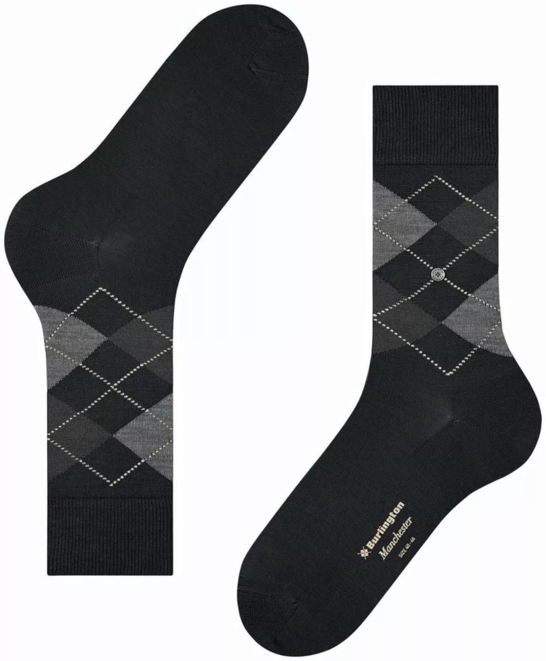 Burlington Manchester Socken Kariert Schwarz 3000 - Größe 40-46 günstig online kaufen