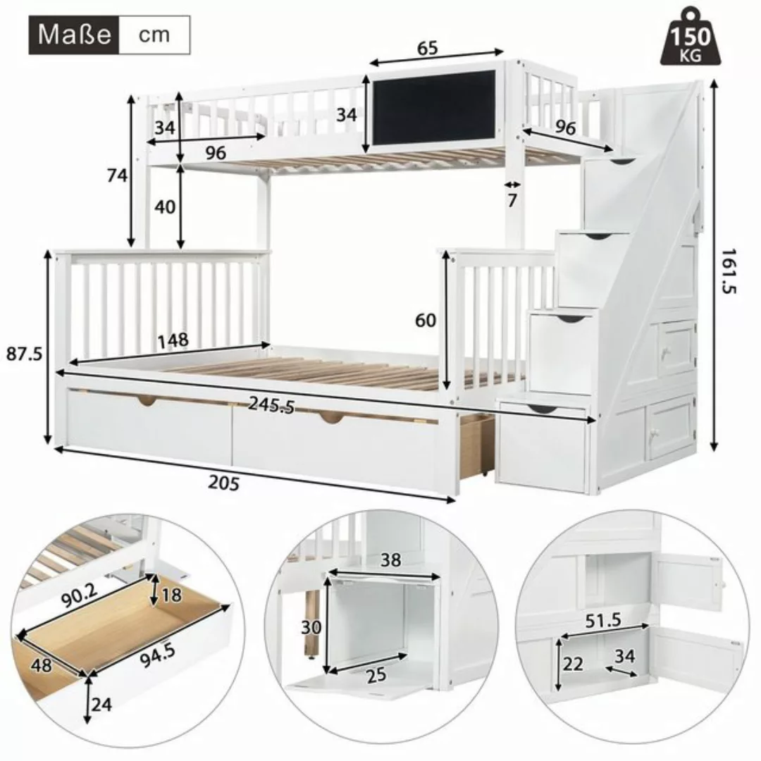 Odikalo Kinderbett Etagenbett Doppel Multifunktion Tafel Schubladen weiß 90 günstig online kaufen