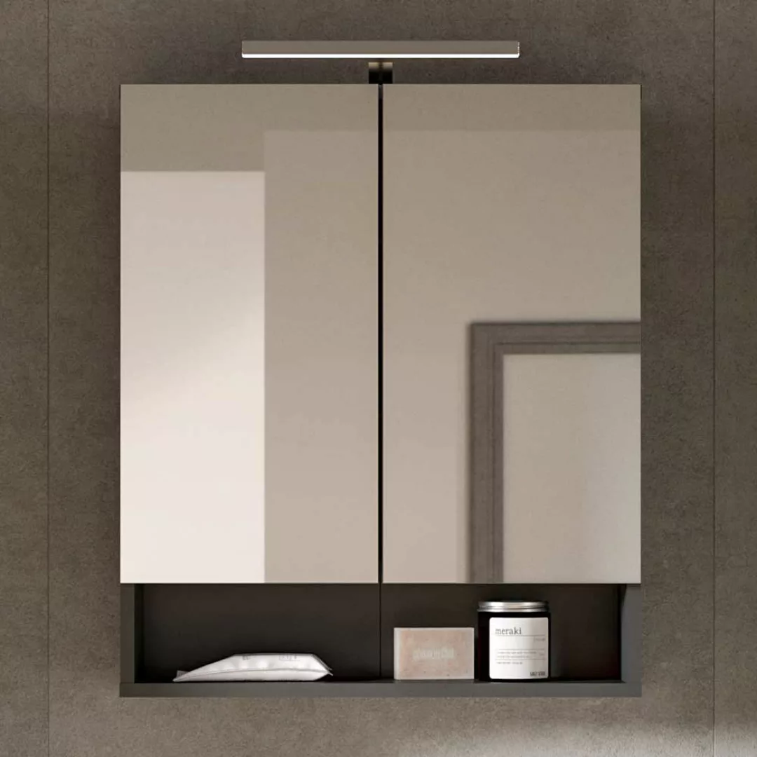 Badezimmer Schrank Spiegel in Grau 60 cm breit und 70 cm hoch günstig online kaufen