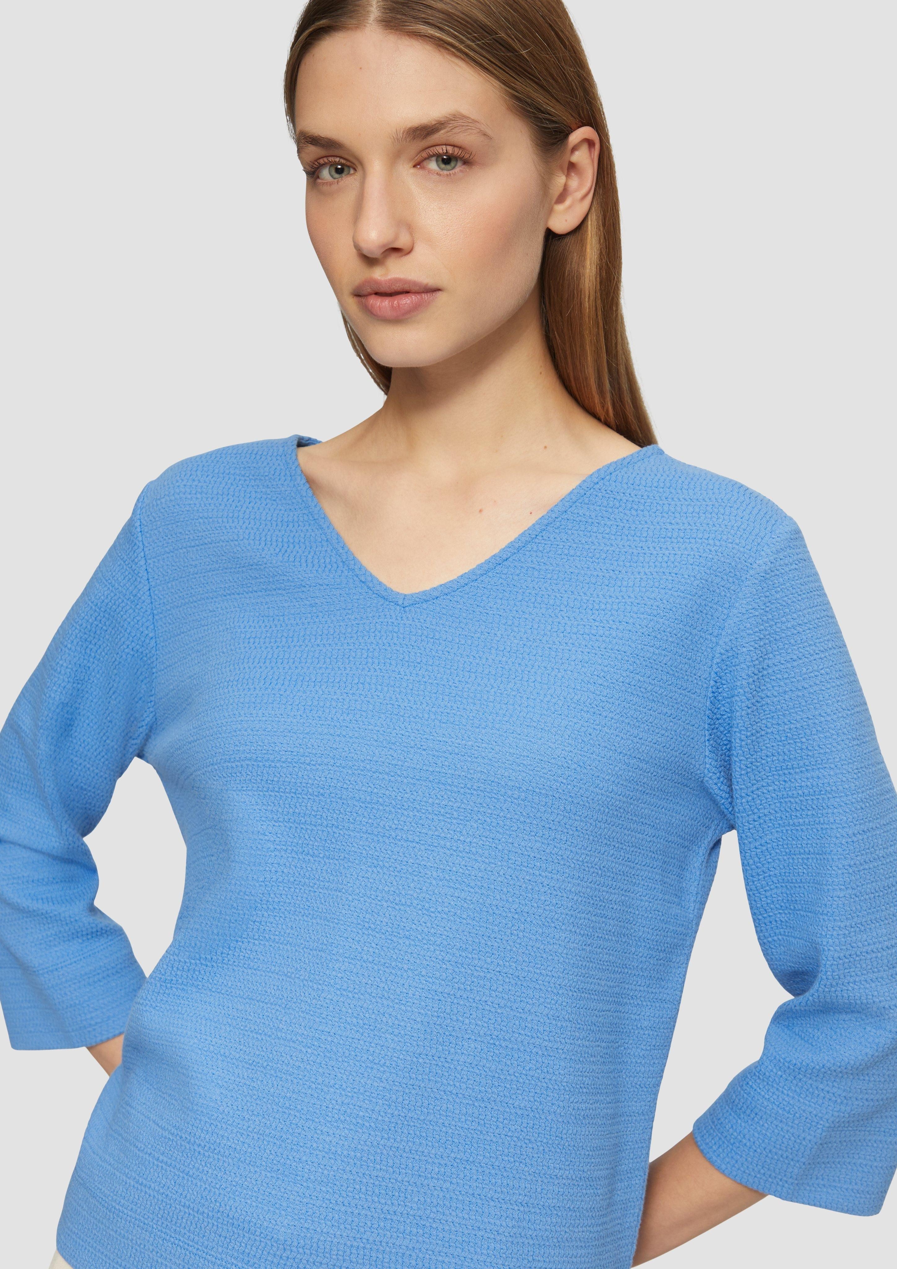 s.Oliver 3/4-Arm-Shirt Strukturiertes Jersey-Sweatshirt mit V-Ausschnitt günstig online kaufen