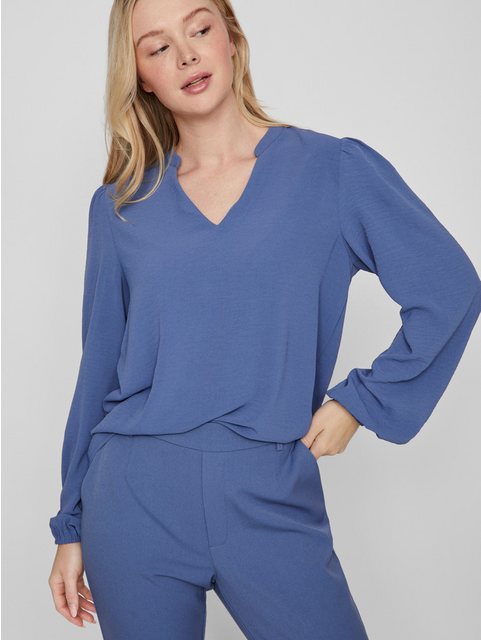 Vila Blusenshirt Bluse Mandarin-Kragen V-Ausschnitt Regular Fit 7782 in Bla günstig online kaufen