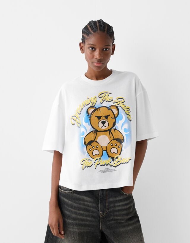 Bershka Cropped-Shirt Bershka Wearable Art Im Boxy-Fit Mit Print Damen L We günstig online kaufen
