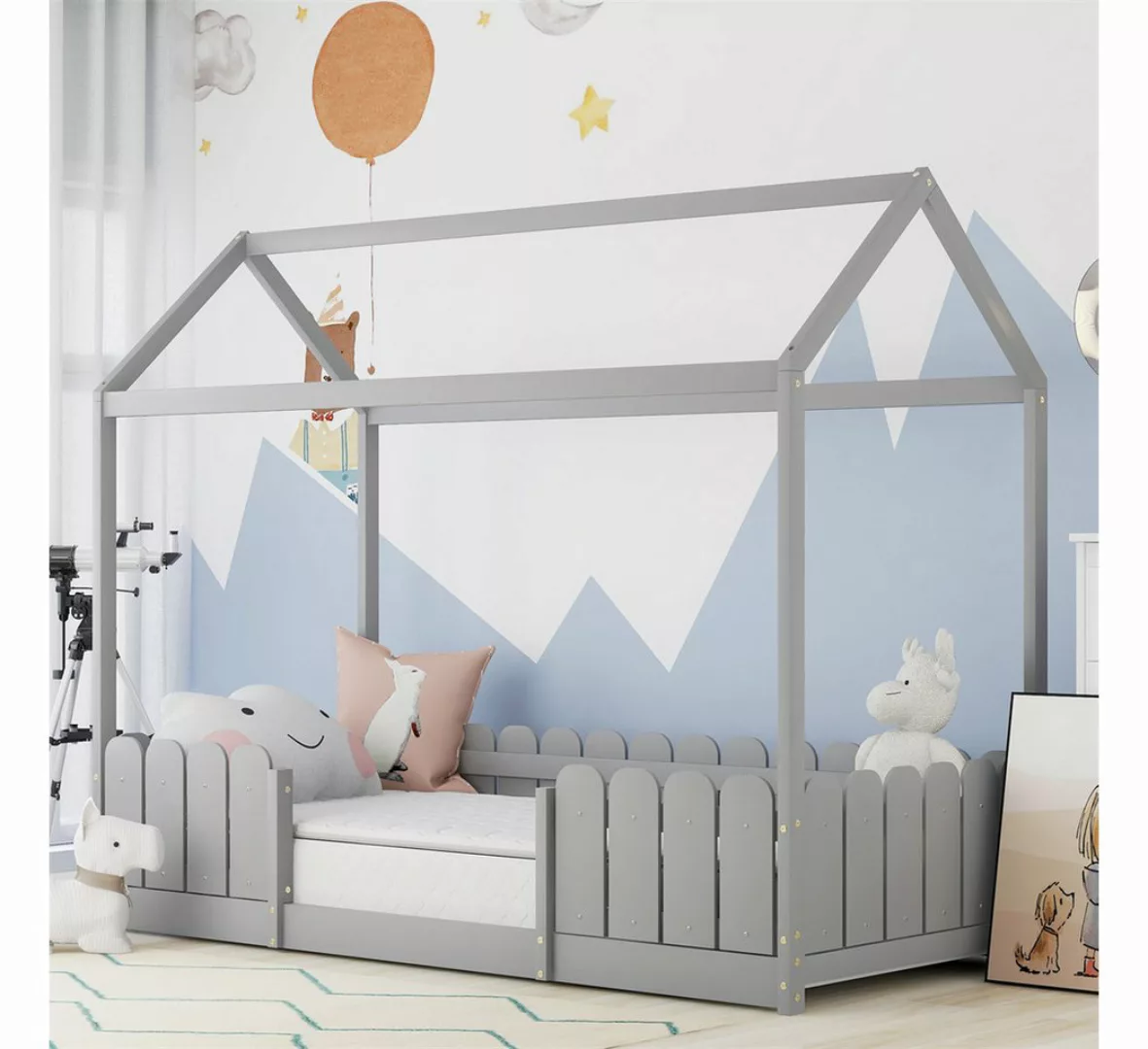 XDeer Kinderbett Hausbett 90x200 cm Vielseitiges Holz, mit Rausfallschutz u günstig online kaufen