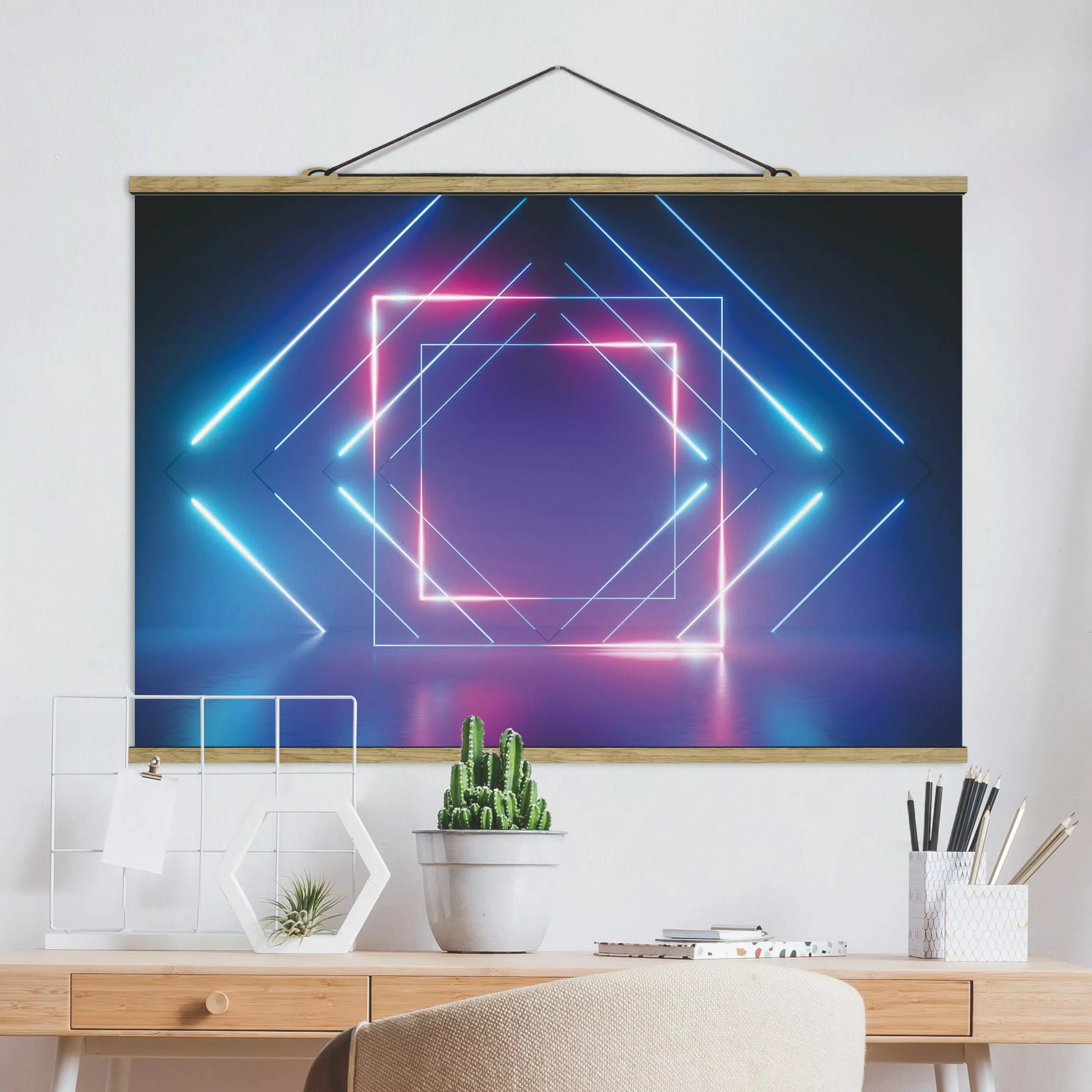 Stoffbild mit Posterleisten Geometrisches Neonlicht günstig online kaufen