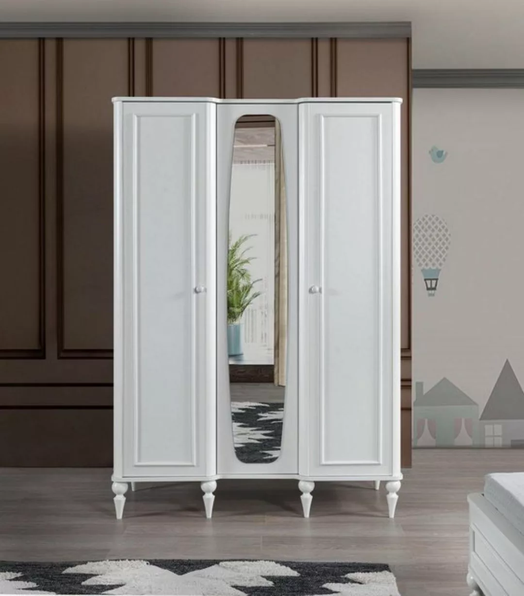 JVmoebel Kleiderschrank Weiß Kleiderschrank mit Spiegel Moderne Schlafzimme günstig online kaufen