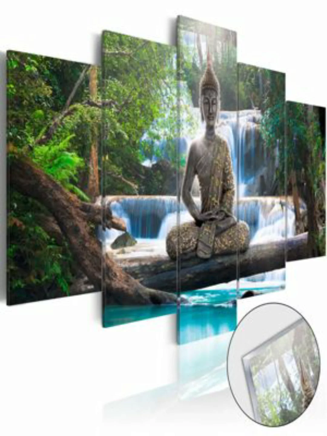 artgeist Acrylglasbild Buddha and Waterfall [Glass] mehrfarbig Gr. 100 x 50 günstig online kaufen