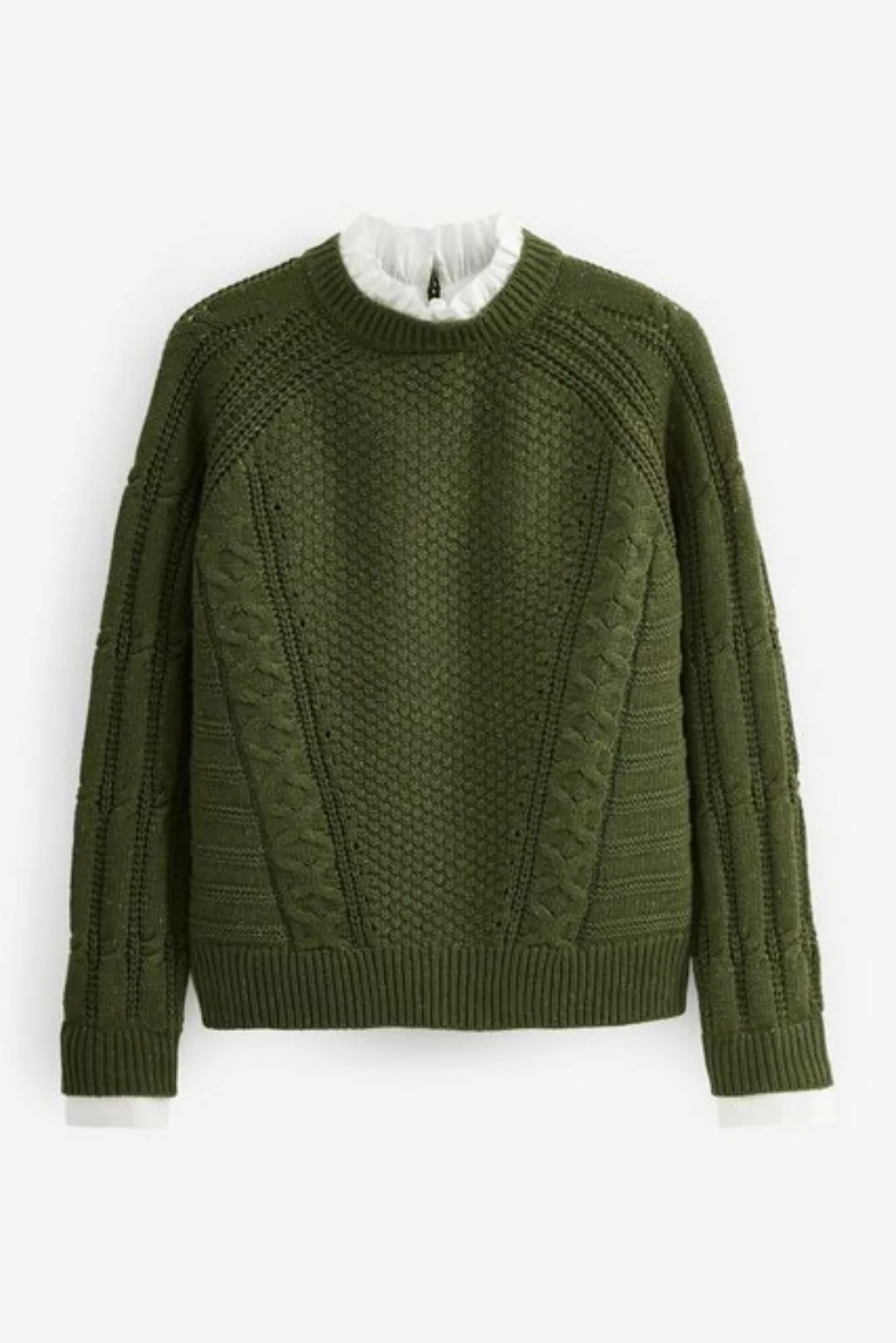 Next 2-in-1-Pullover Pullover mit Kräuselkragen und Zopfmuster (1-tlg) günstig online kaufen