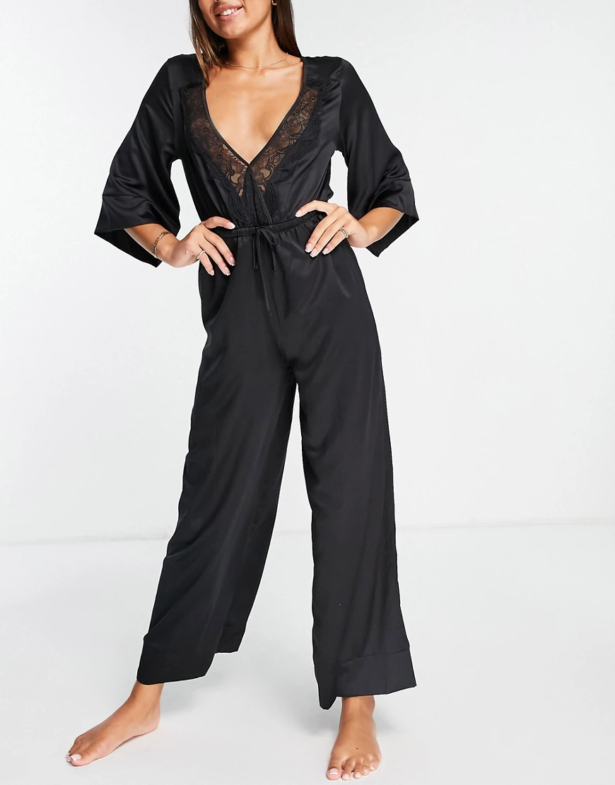 Ann Summers – Jumpsuit aus Satin in Schwarz günstig online kaufen