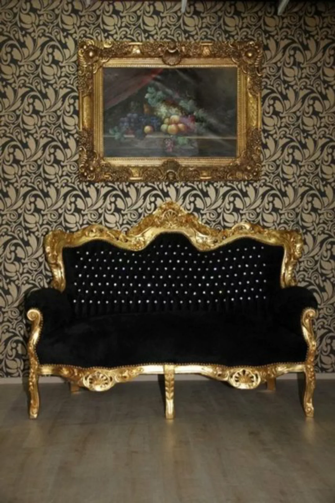 Casa Padrino 2-Sitzer Barock 2er Sofa Master Schwarz / Gold mit Bling Bling günstig online kaufen