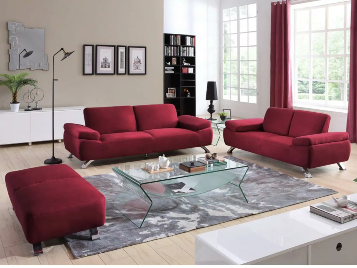 Sofa 3-Sitzer - Microfaser - Rot - POLKA günstig online kaufen