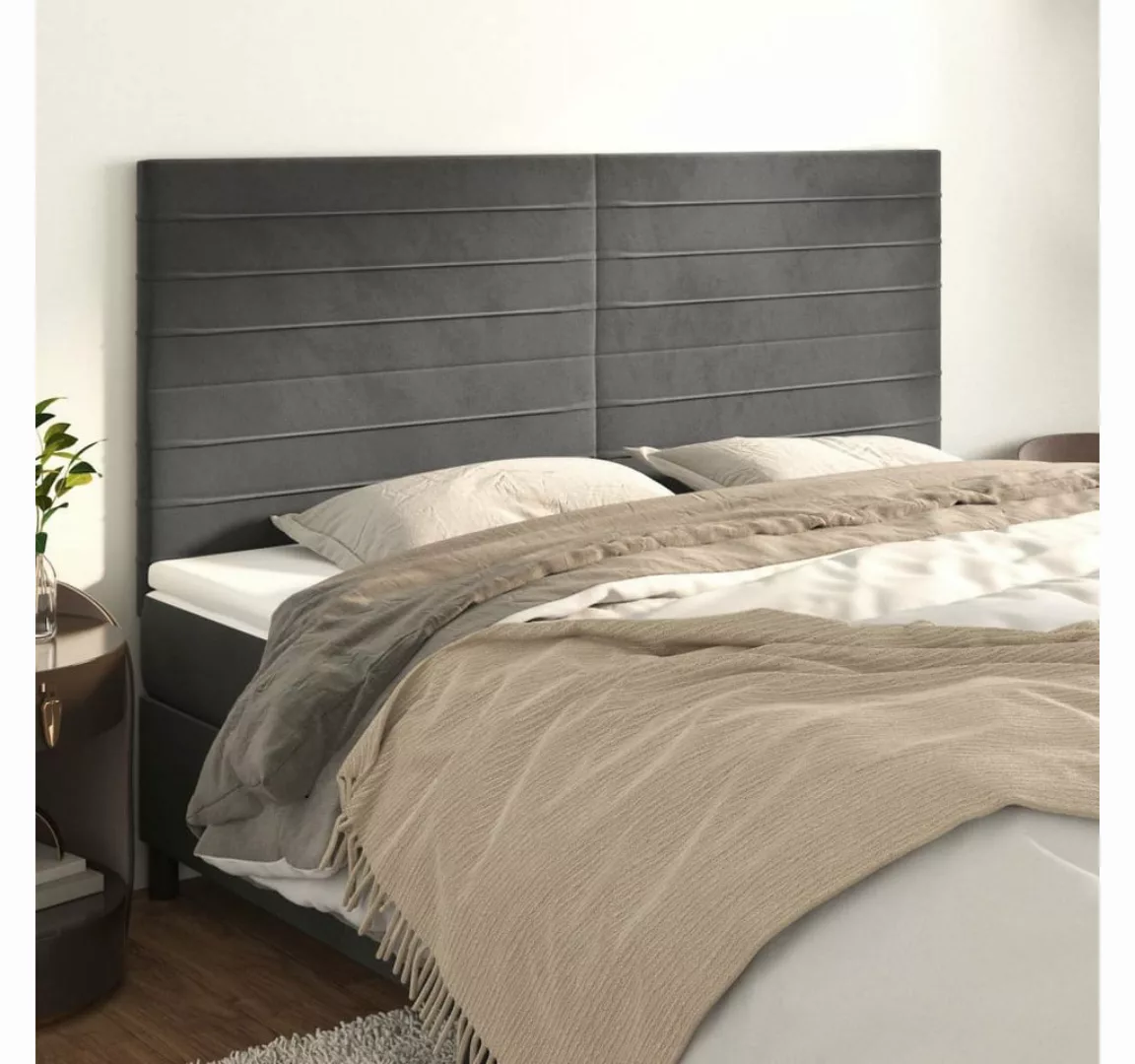 vidaXL Bett, Kopfteile 4 Stk. Dunkelgrau 100x5x78/88 cm Samt günstig online kaufen