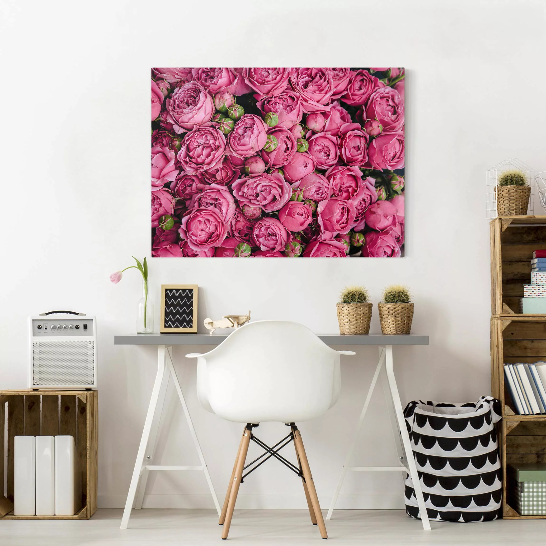 Leinwandbild Blumen - Querformat Pinke Pfingstrosen günstig online kaufen
